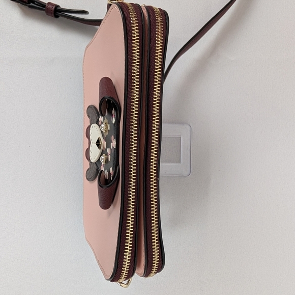 Kate Spade Floral Bulldog Pup Cherrywood Zip Crossbody Novelty Retired NWOT - Picture 6 of 13